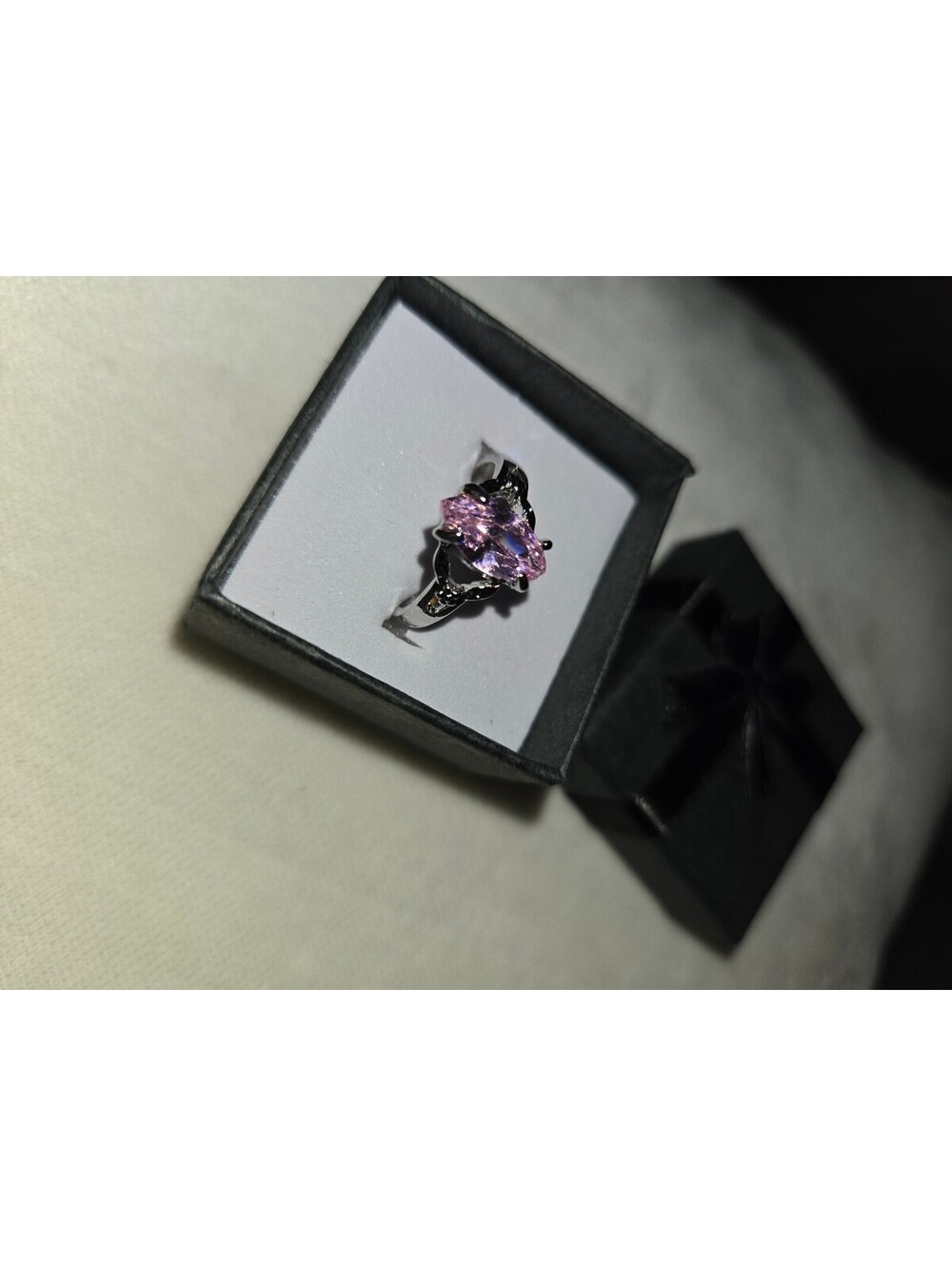 Generic Silver Tone Alloy Ring with Pink Zircon Accent in Gift Box, Size 7